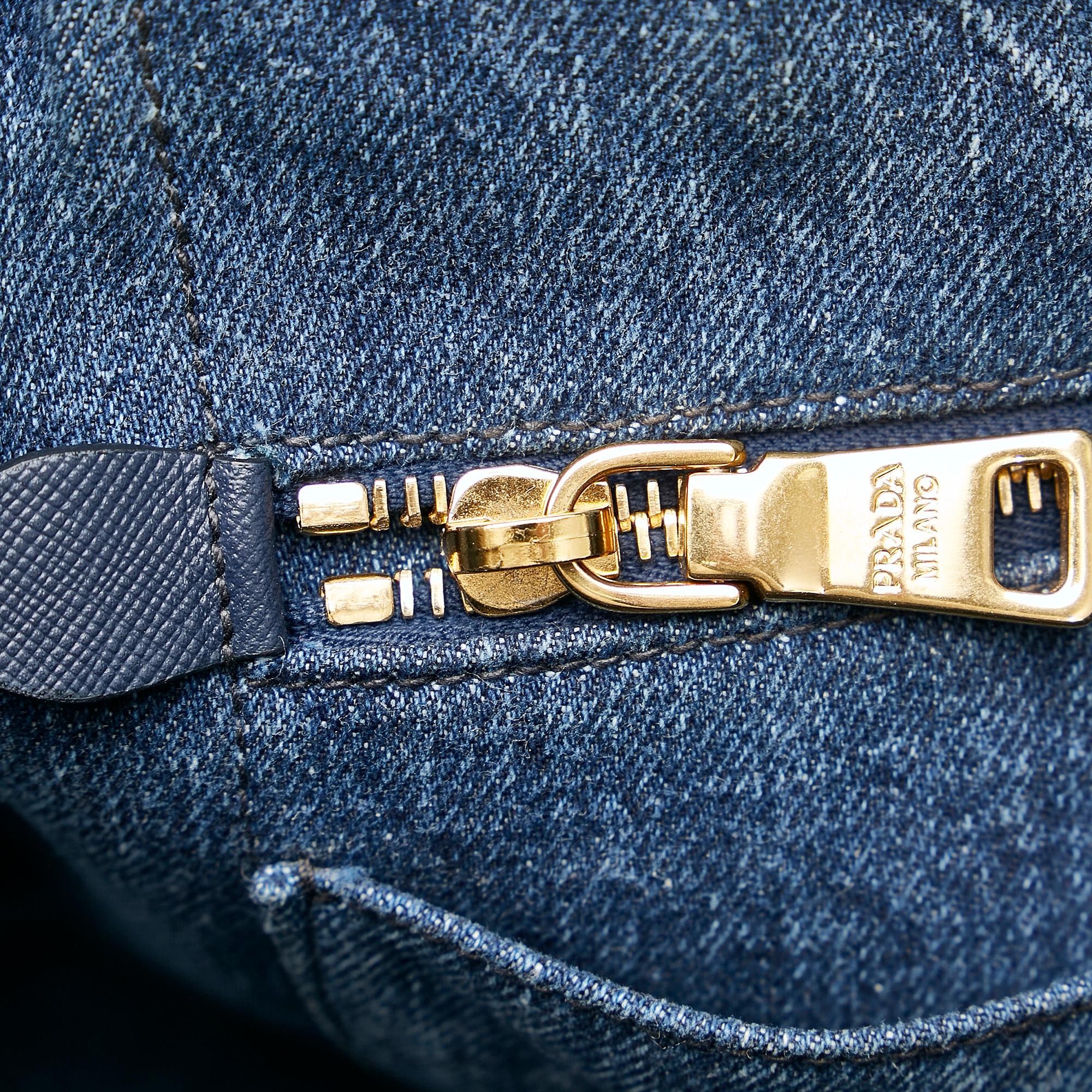 Prada Canapa Logo Denim Satchel (SHG-28405)