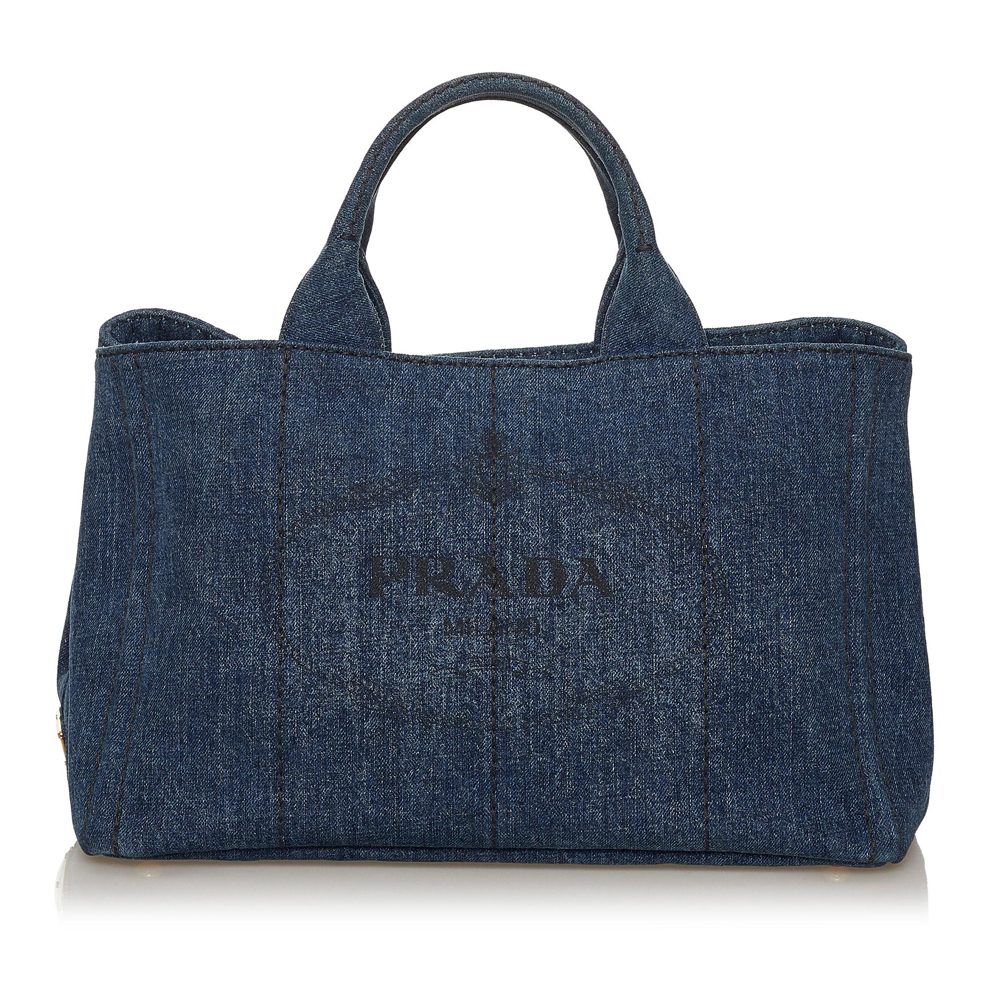 Prada Canapa Logo Denim Satchel (SHG-28405)