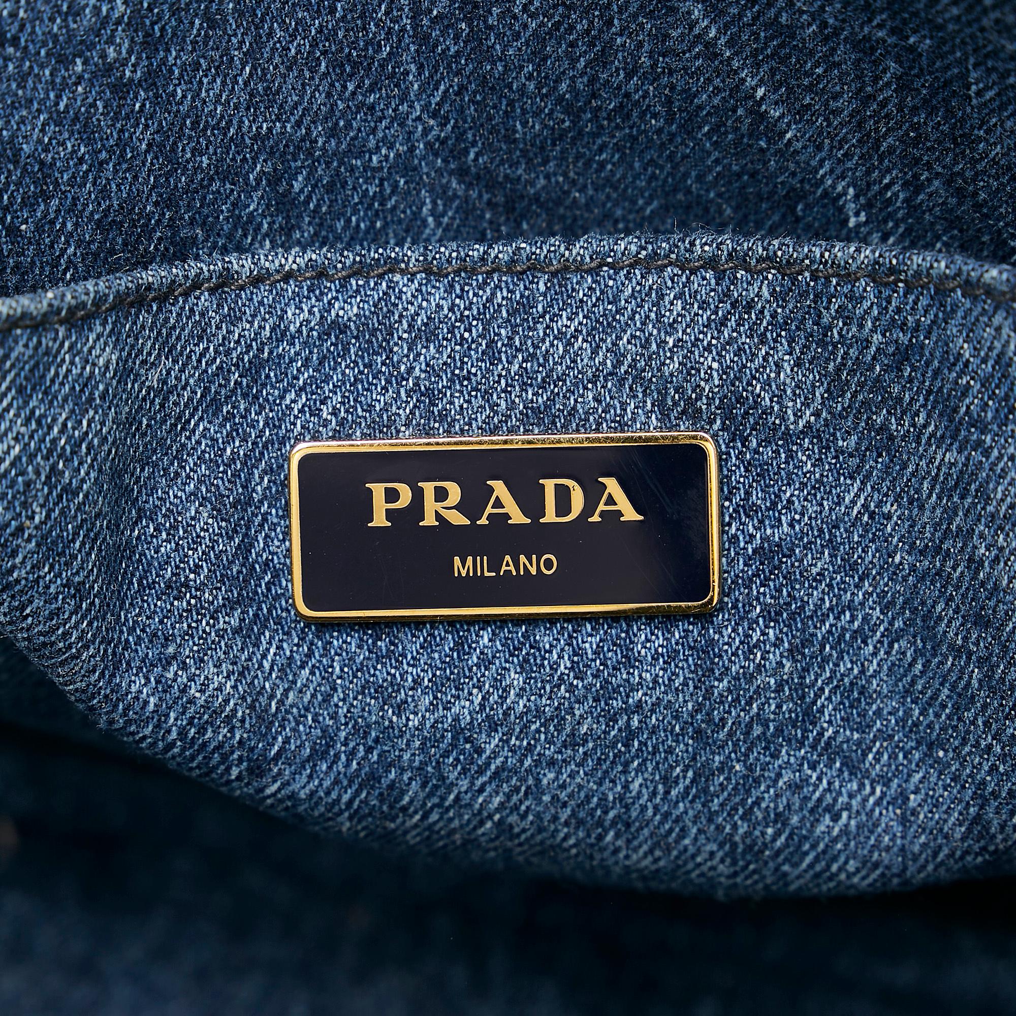 Prada Canapa Logo Denim Satchel (SHG-28405)