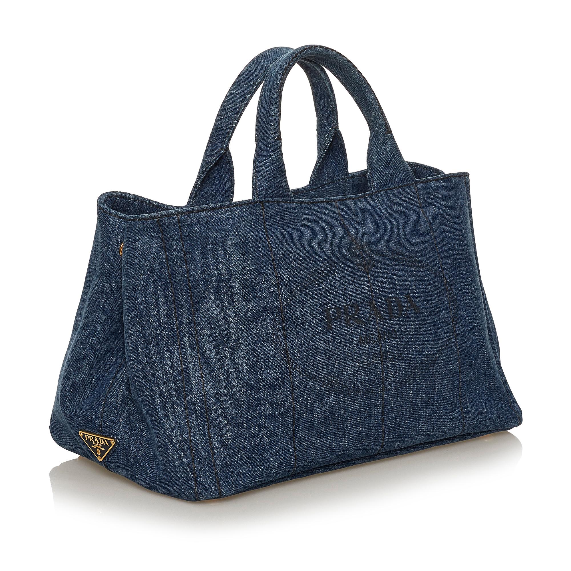 Prada Canapa Logo Denim Satchel (SHG-28405)