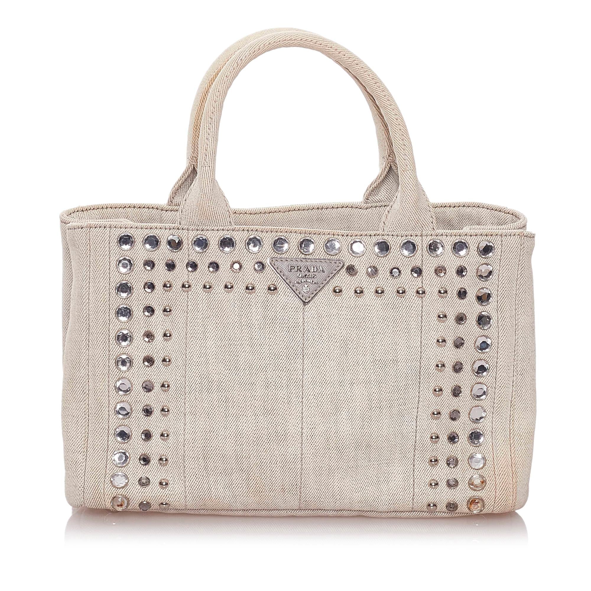Prada Canapa Studded Canvas Satchel (SHG-28199)