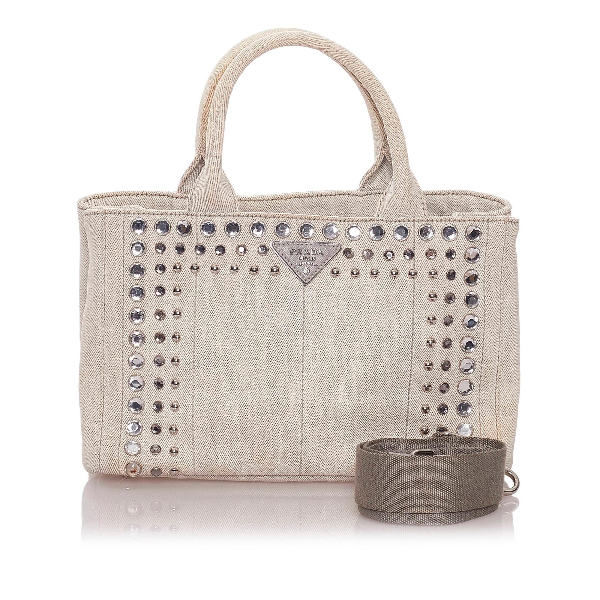 Prada Canapa Studded Canvas Satchel (SHG-28199)