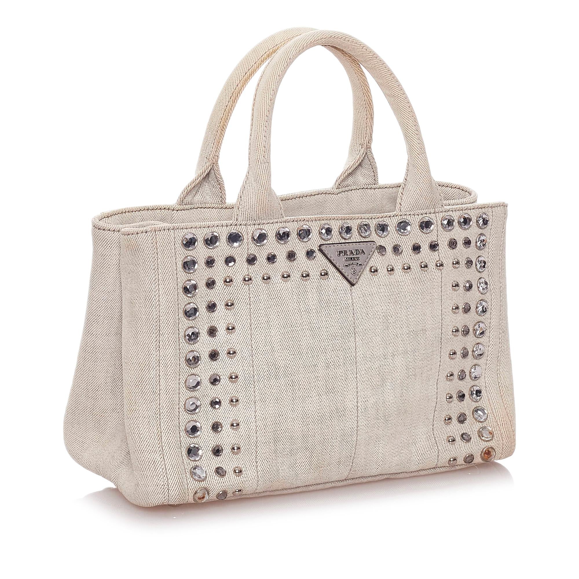Prada Canapa Studded Canvas Satchel (SHG-28199)
