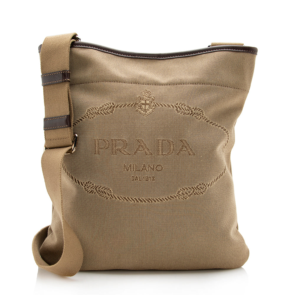 Prada Canvas Jacquard Logo Messenger Bag (SHF-17122)