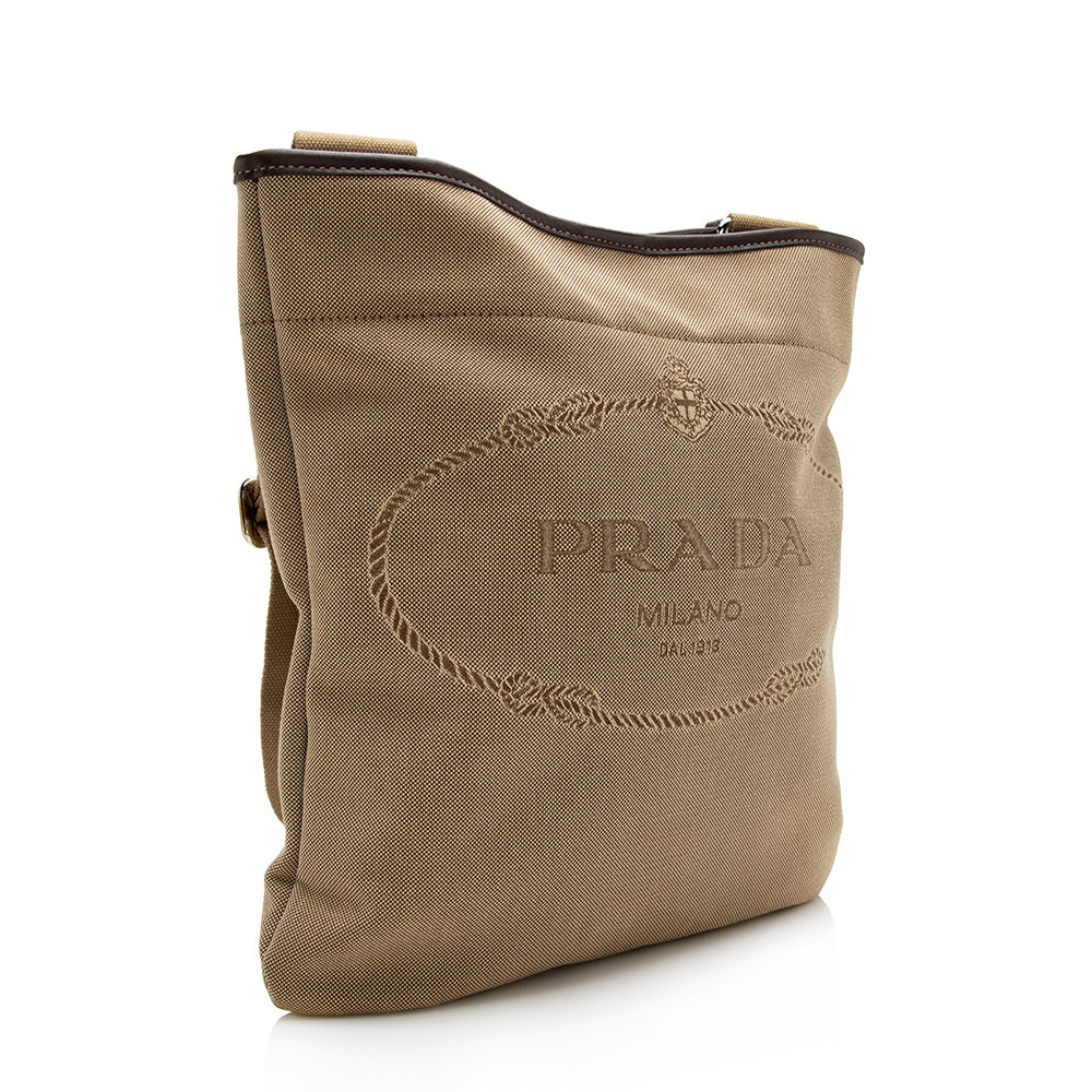 Prada Canvas Jacquard Logo Messenger Bag (SHF-17122)