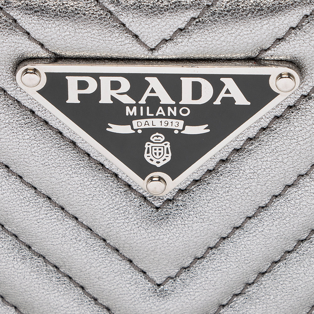 Prada Metallic Leather Diagramme Mini Shoulder Bag (SHF-18475)