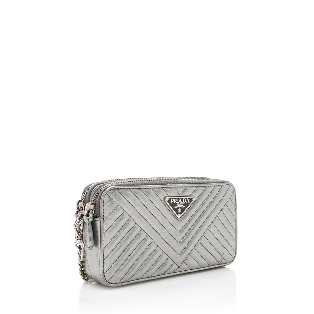 Prada Metallic Leather Diagramme Mini Shoulder Bag (SHF-18475)