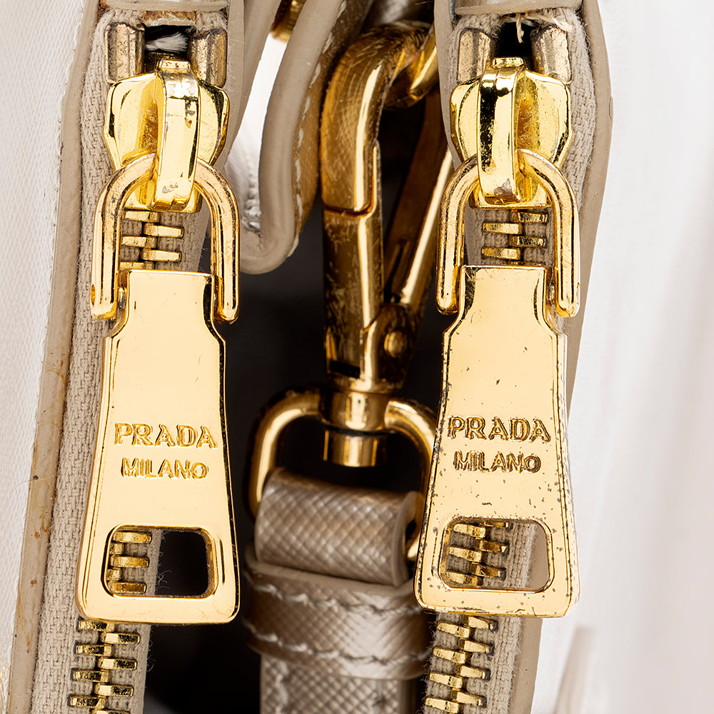 Prada Metallic Saffiano Lux Small Double Zip Tote (SHF-19017)