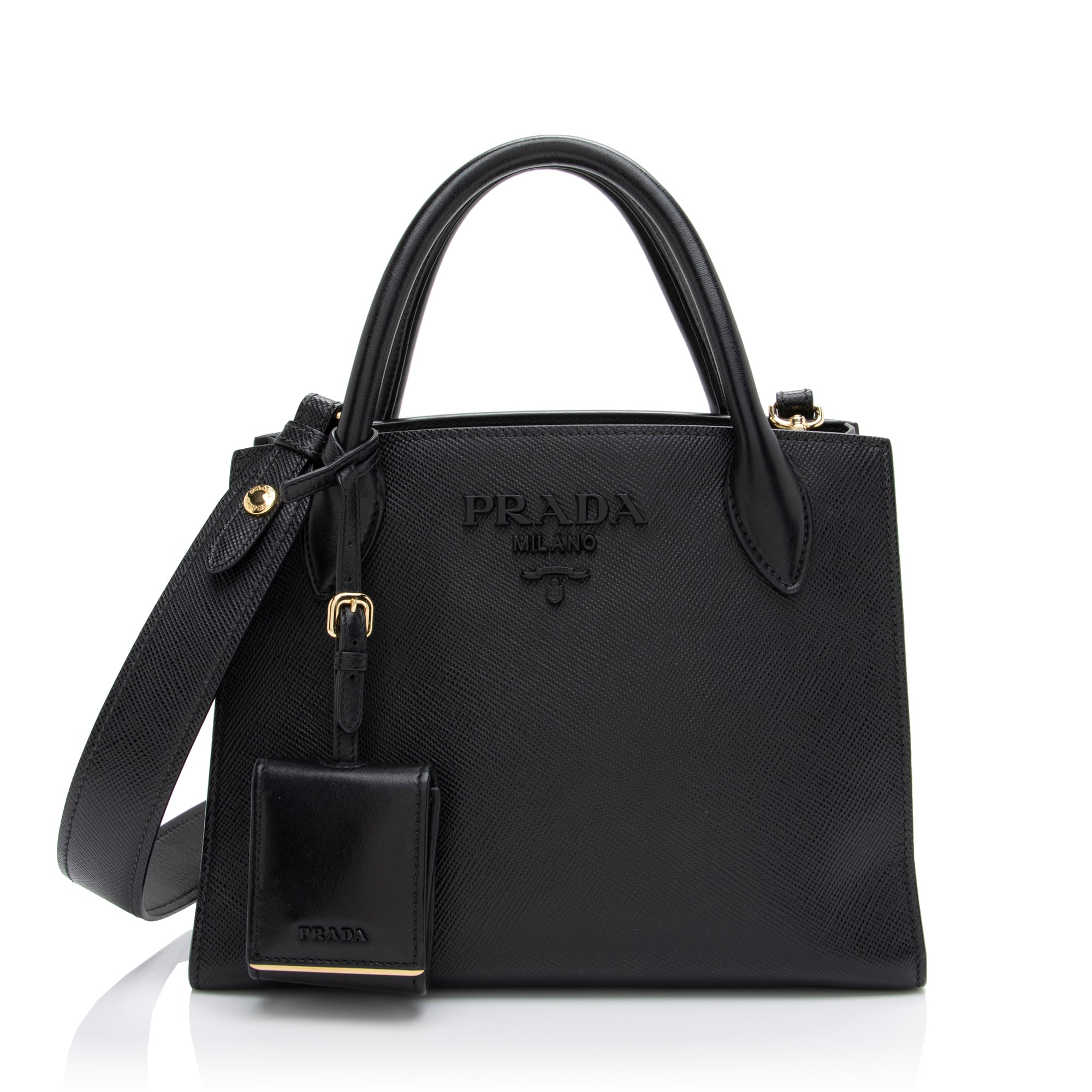 Prada Saffiano Cuir Leather Monochrome Small Tote (SHF-9NGmBJ)