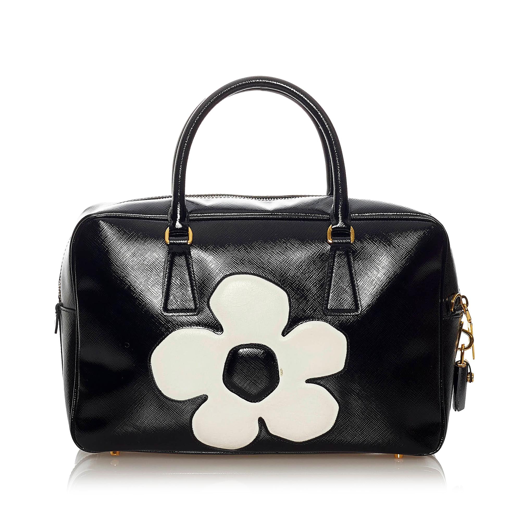 Prada Saffiano Flower Satchel (SHG-28160)
