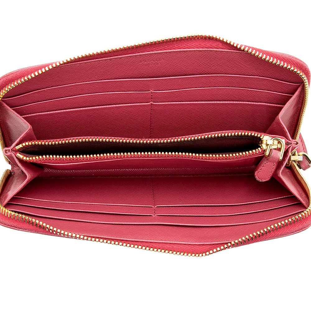 Prada Saffiano Leather Zip Around Wallet (SHF-19293)