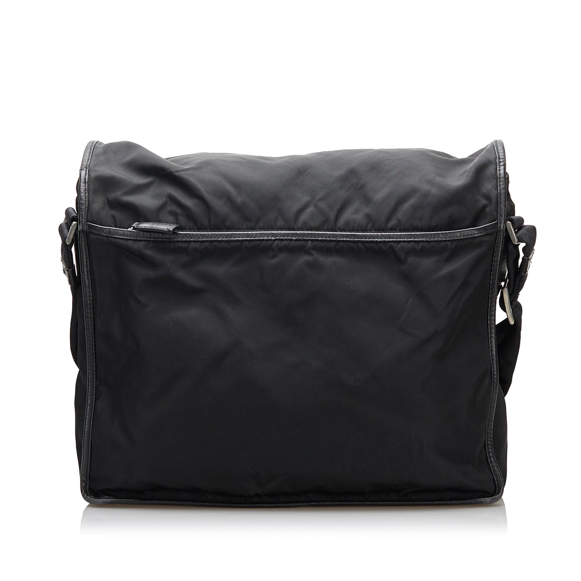 Prada Saffiano-Trimmed Tessuto Crossbody Bag (SHG-36637)