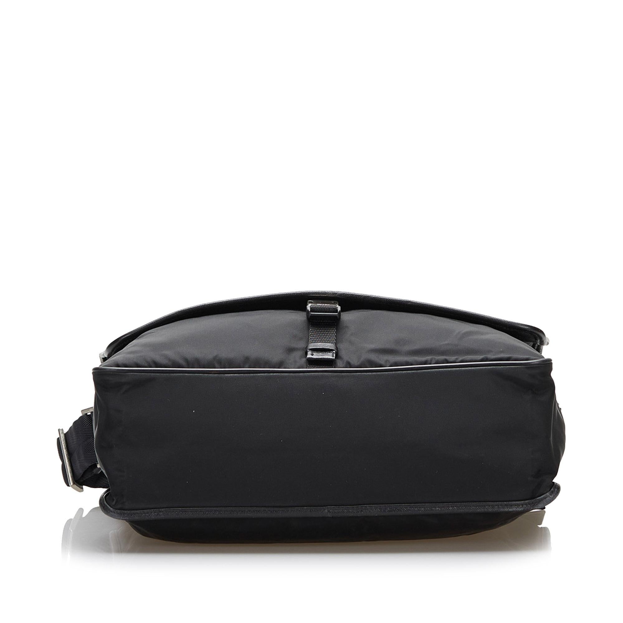 Prada Saffiano-Trimmed Tessuto Crossbody Bag (SHG-36637)