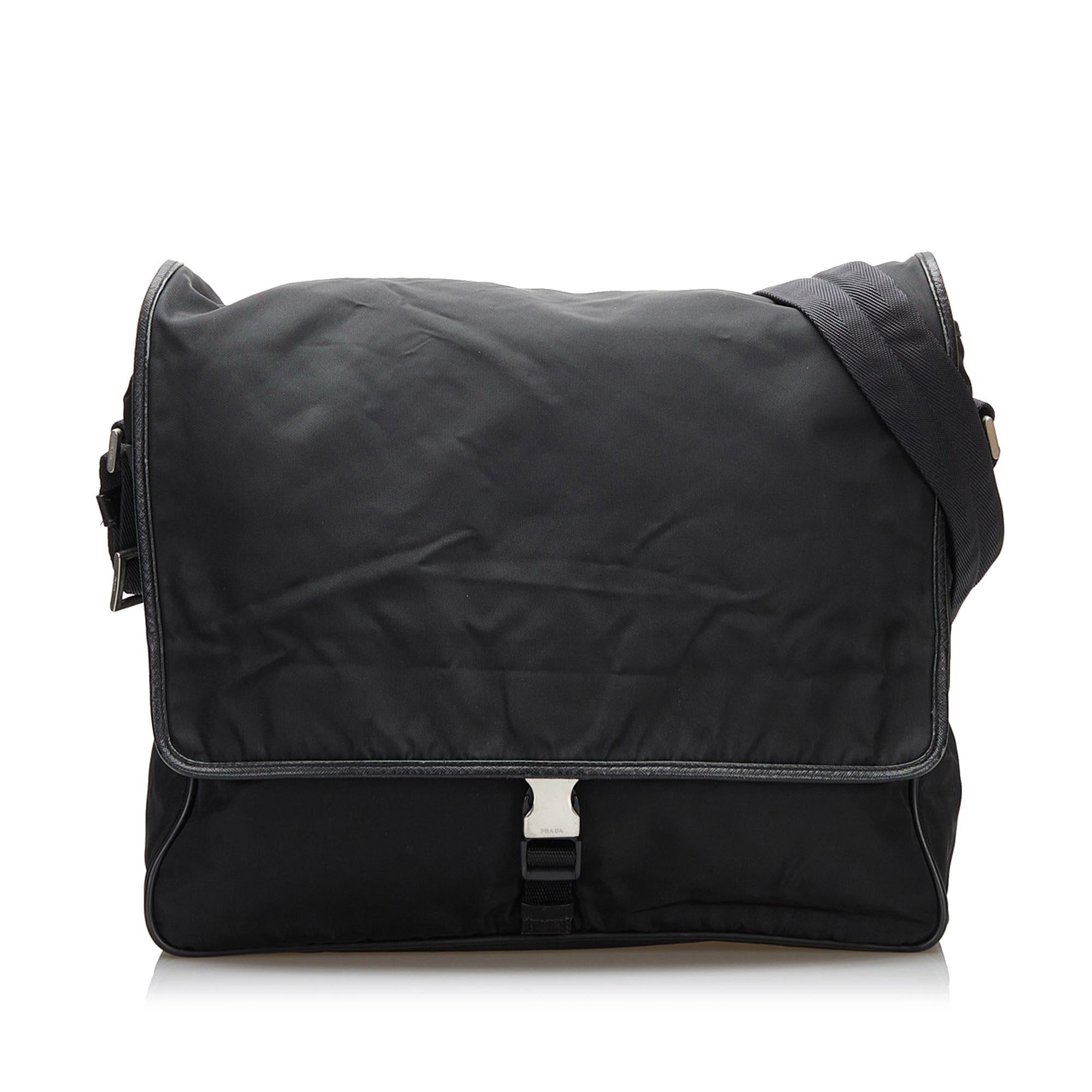 Prada Saffiano-Trimmed Tessuto Crossbody Bag (SHG-36637)