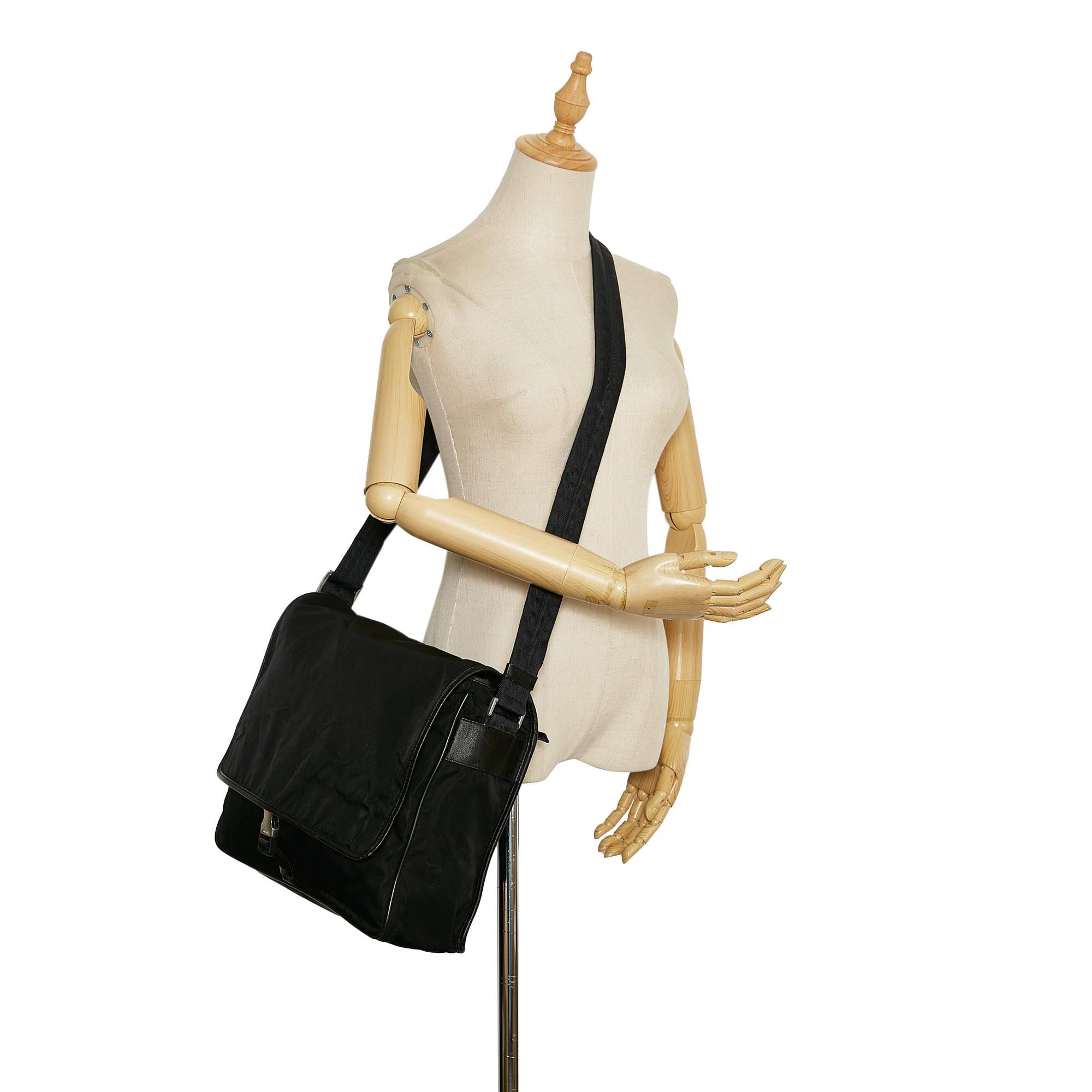 Prada Saffiano-Trimmed Tessuto Crossbody Bag (SHG-36637)