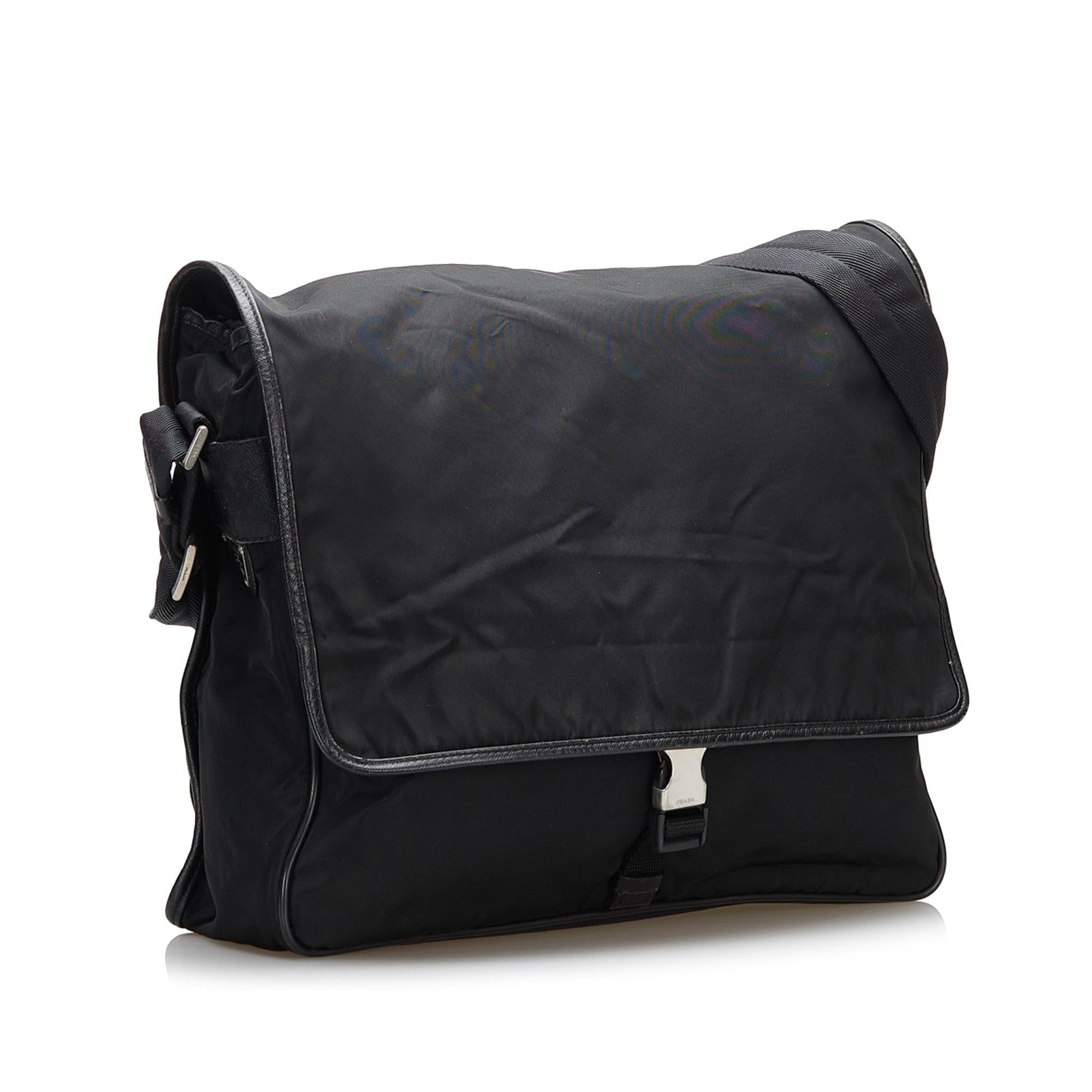 Prada Saffiano-Trimmed Tessuto Crossbody Bag (SHG-36637)