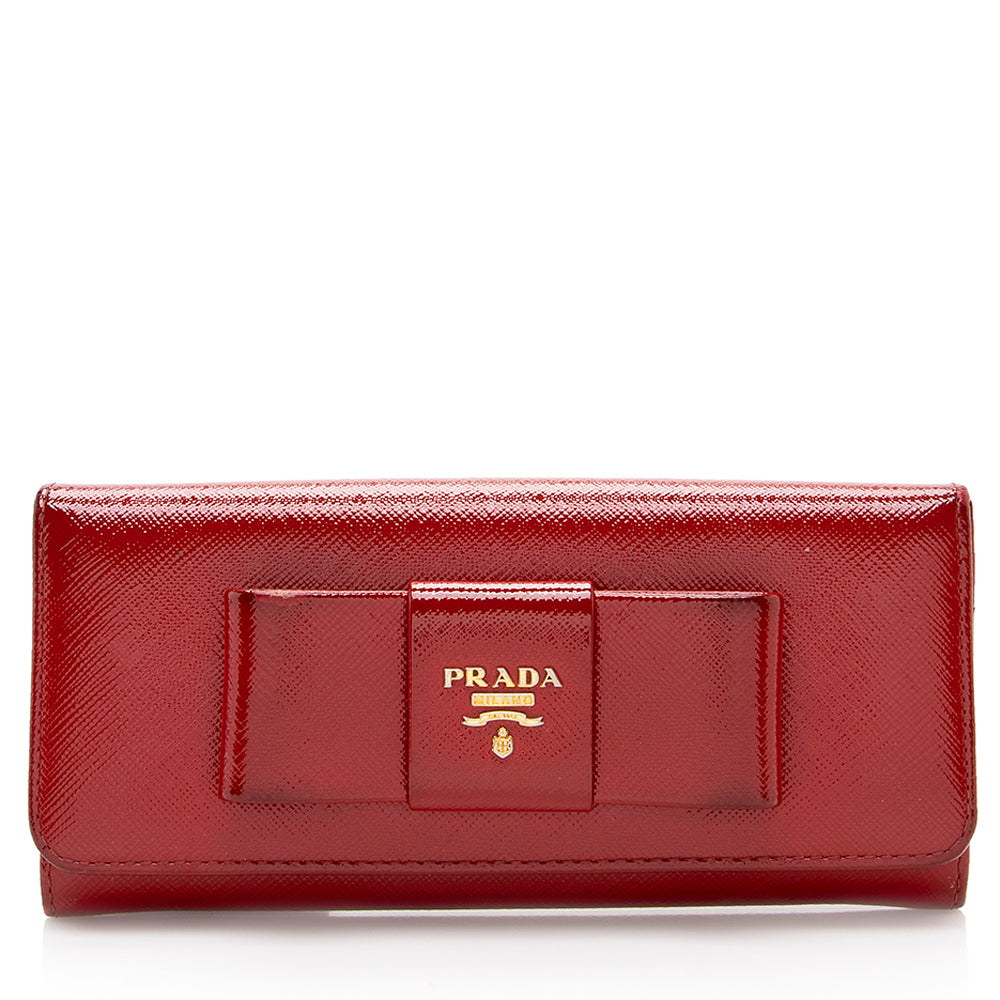 Prada Saffiano Vernice Bow Continental Wallet - FINAL SALE (SHF-19372)