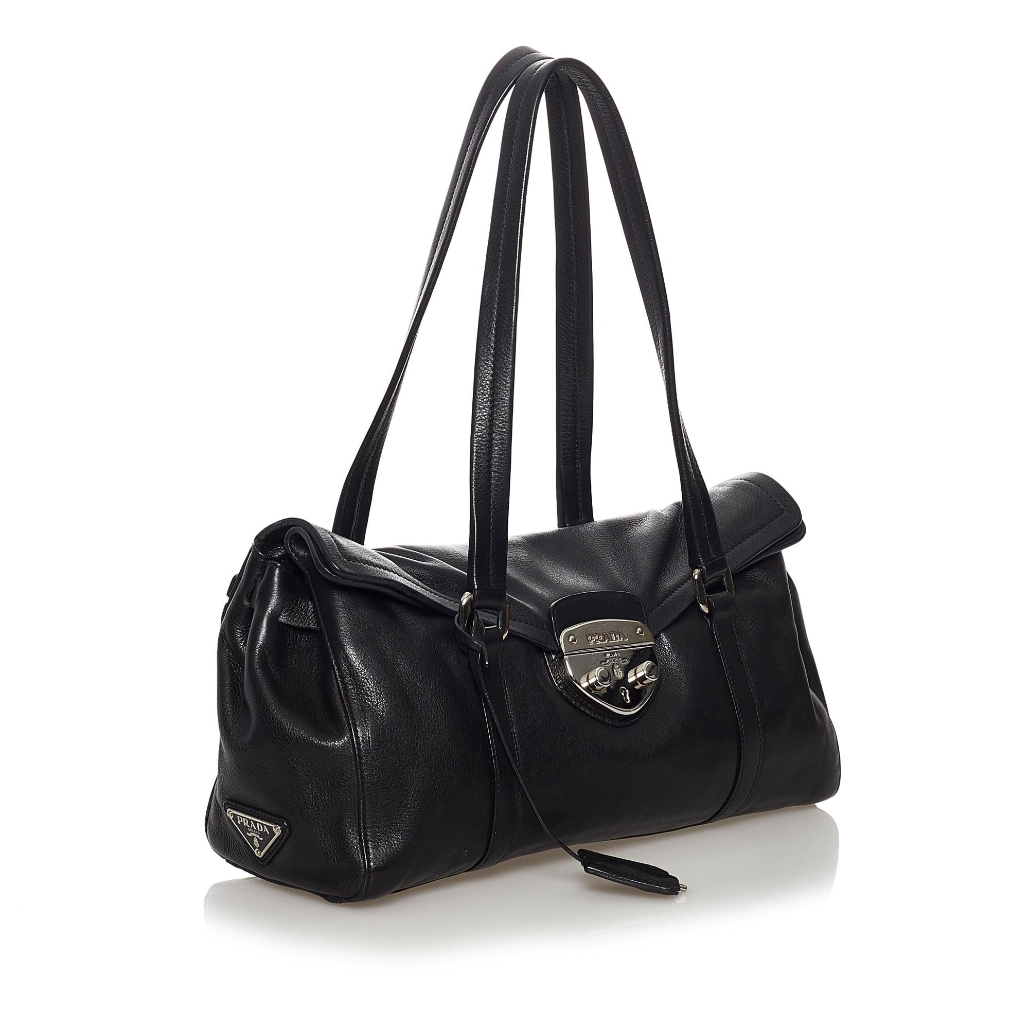 Prada Sound Lock Leather Shoulder Bag (SHG-31442)