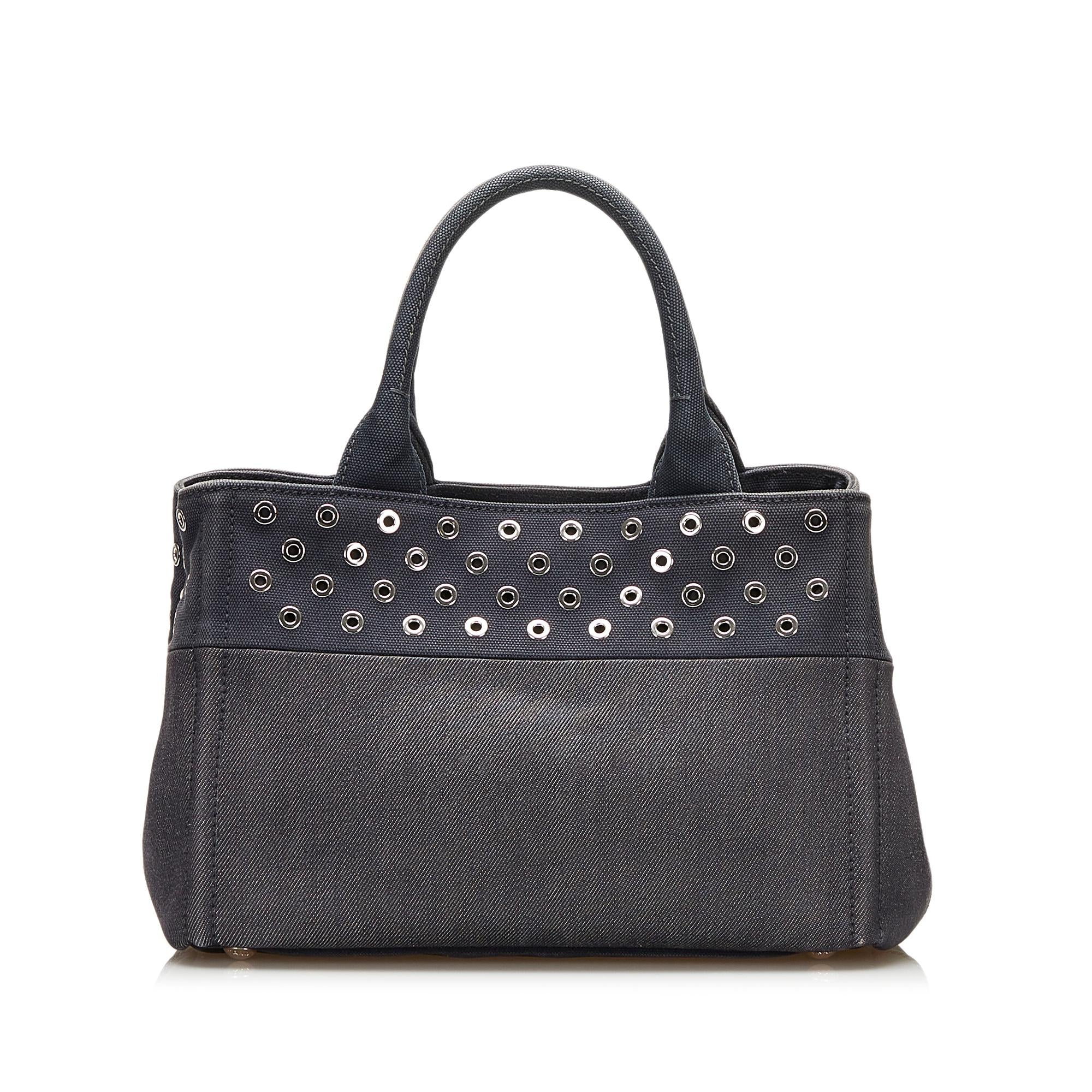 Prada Studded Canapa Satchel (SHG-35717)