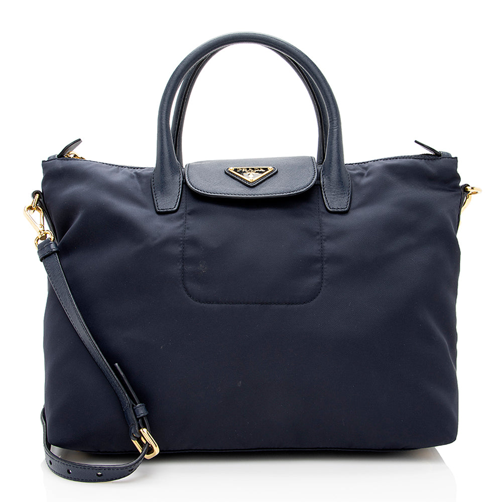 Prada Tessuto Calf Leather Convertible Front Pocket Tote (SHF-19531)