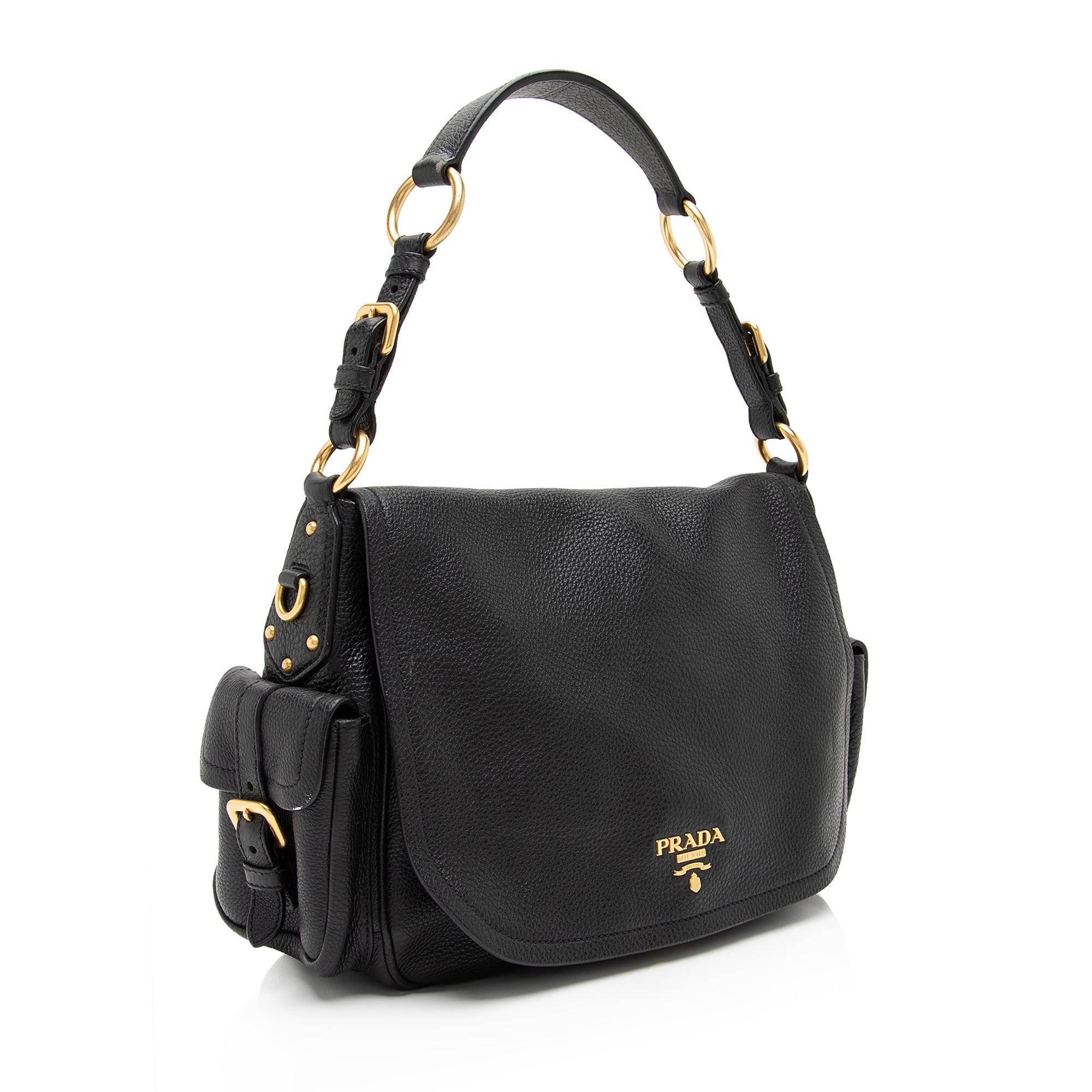 Prada Vitello Daino Side Pocket Flap Bag (SHF-aKkOkE)