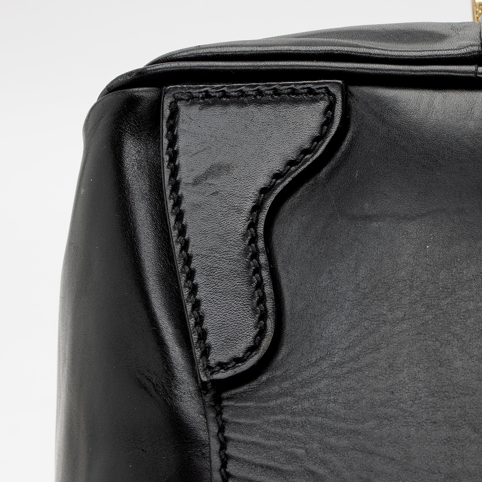 Prada Vitello Daino Spazzolato Logo Medium Bauletto Satchel (SHF-22727)