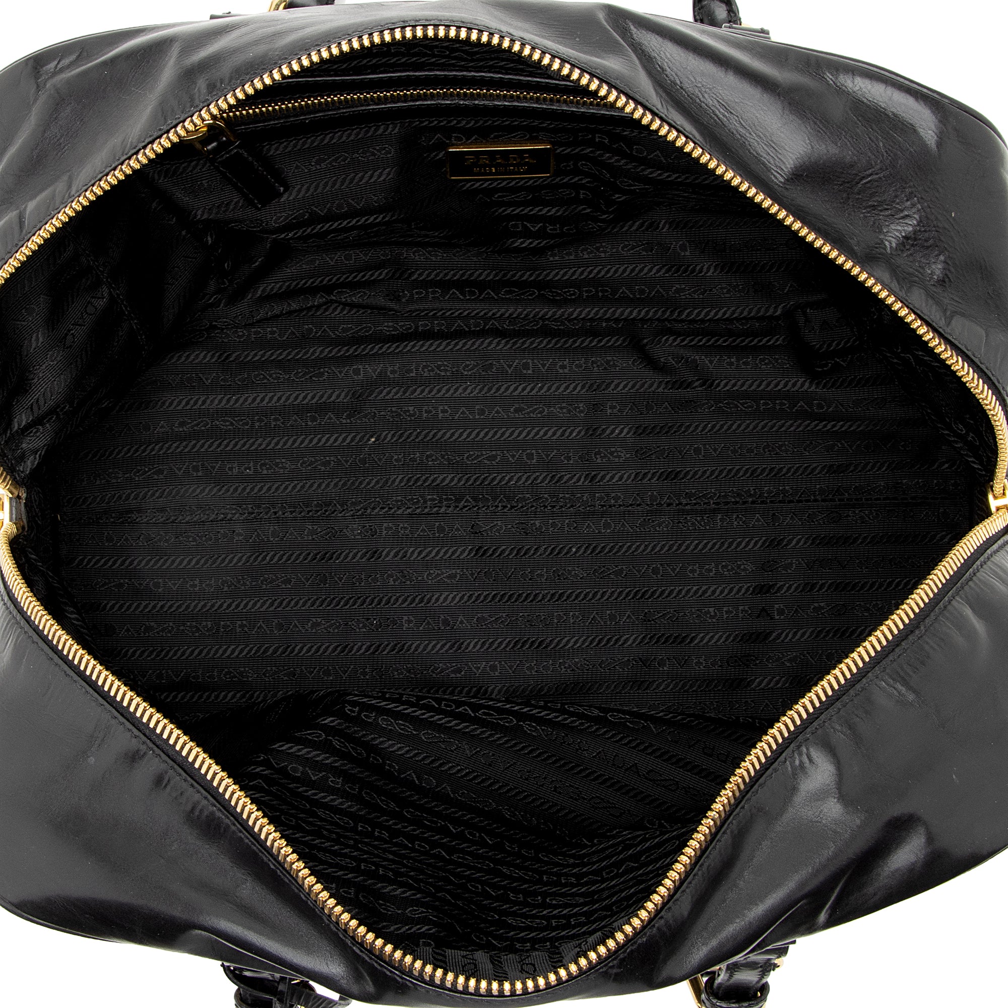 Prada Vitello Daino Spazzolato Logo Medium Bauletto Satchel (SHF-22727)