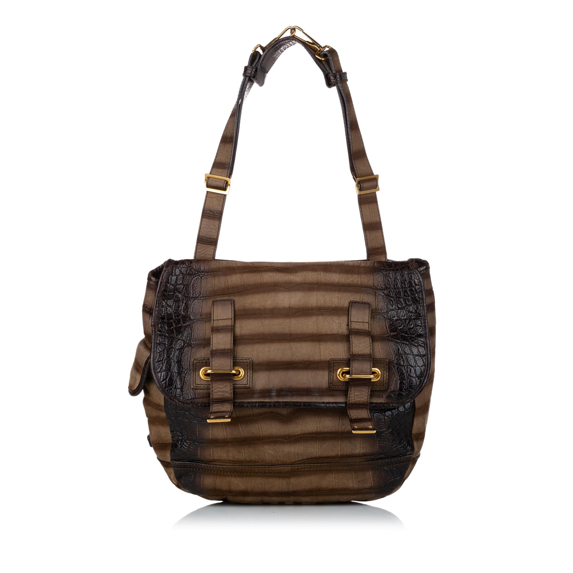 Saint Laurent Besace Embossed Nubuck Leather Flap Bag (SHG-29229)