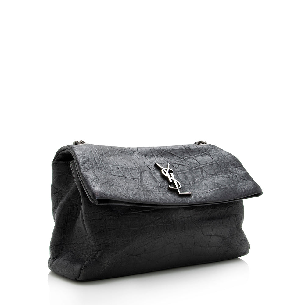 Saint Laurent Calfskin Croc Embossed West Hollywood Flap Bag (SHF-17898)