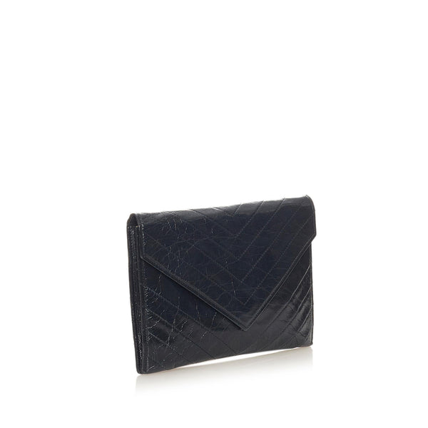 Auth Yves Saint Laurent Clutch Bag Handbag Black Vintage Chevron