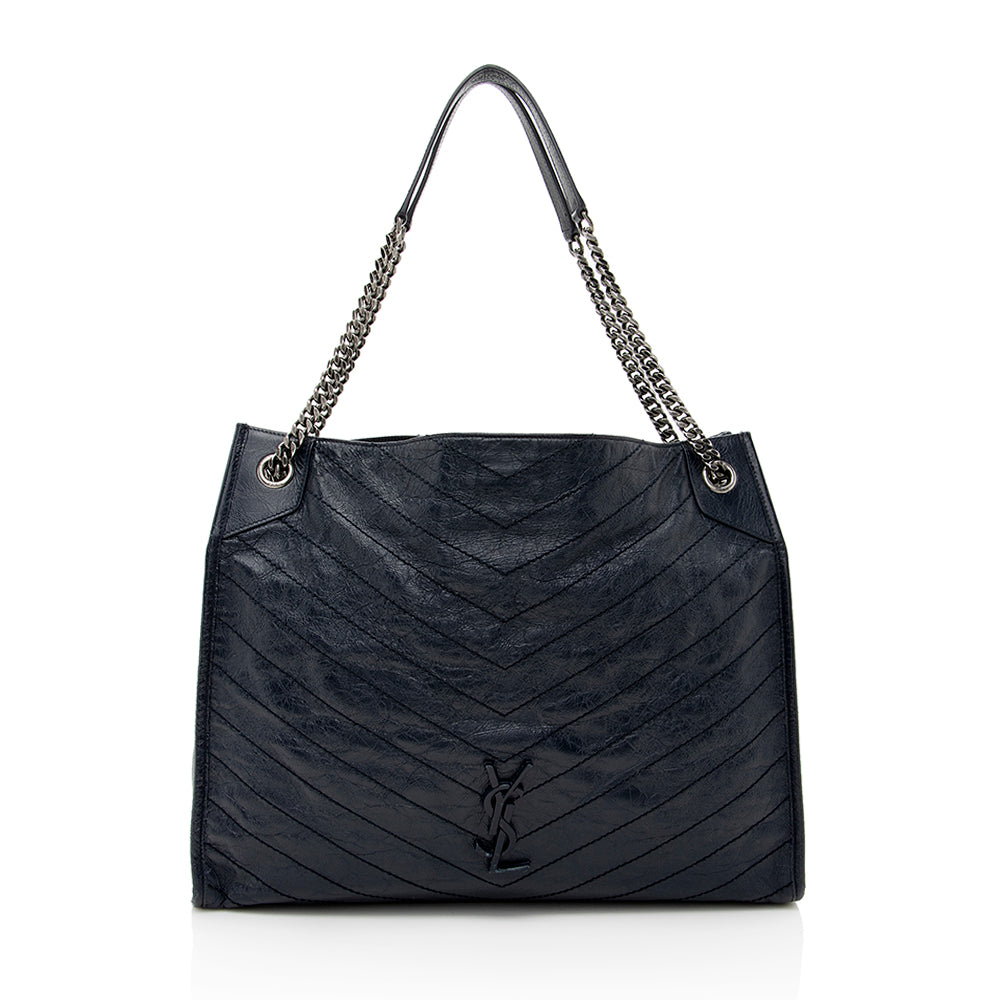 Saint Laurent Crinkled Calfskin Niki Large Shopping Tote (SHF-19423)