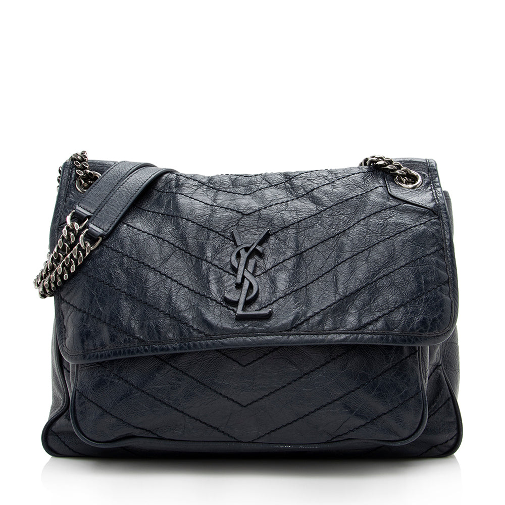 Saint Laurent Crinkled Calfskin Niki Large Shoulder Bag (SHF-14097)
