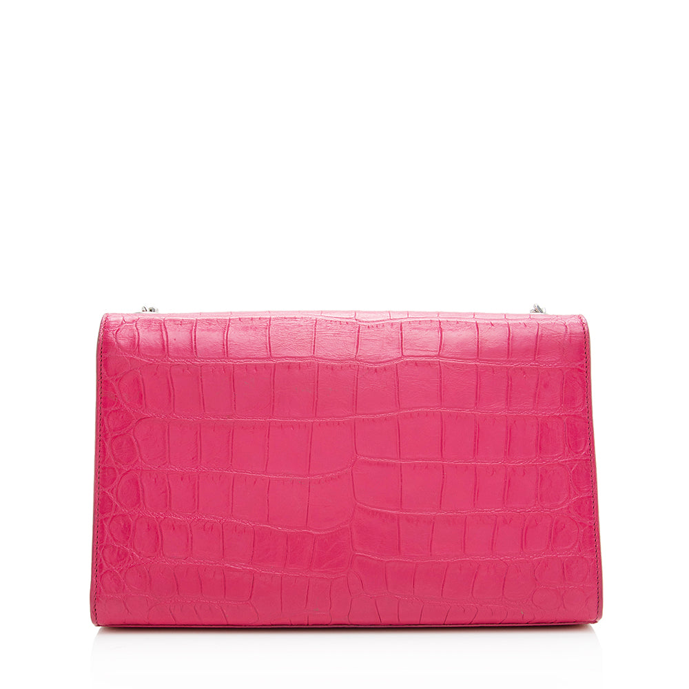 Saint Laurent Croc Embossed Leather Kate Tassel Medium Shoulder Bag (SHF-19701)