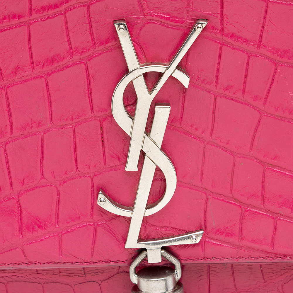 Saint Laurent Croc Embossed Leather Kate Tassel Medium Shoulder Bag (SHF-19701)