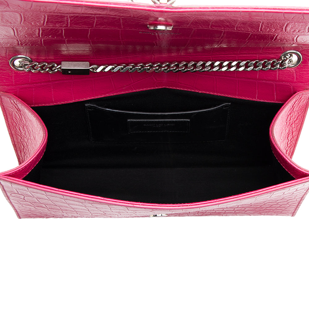 Saint Laurent Croc Embossed Leather Kate Tassel Medium Shoulder Bag (SHF-19701)