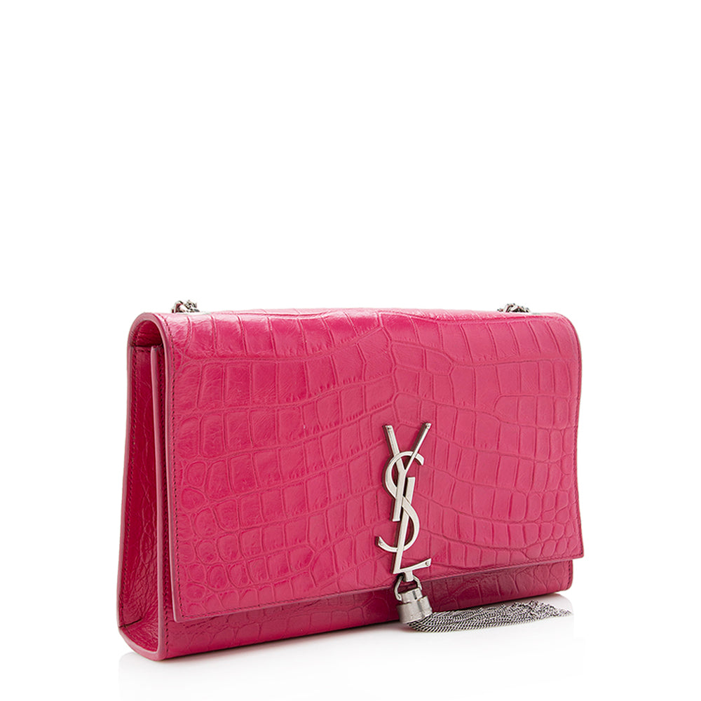 Saint Laurent Croc Embossed Leather Kate Tassel Medium Shoulder Bag (SHF-19701)