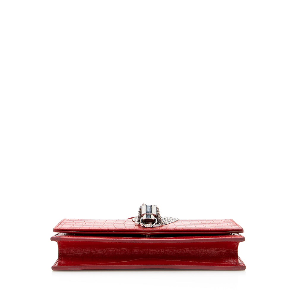 Saint Laurent Croc Embossed Leather Kate Tassel Shoulder Bag (SHF-18917)