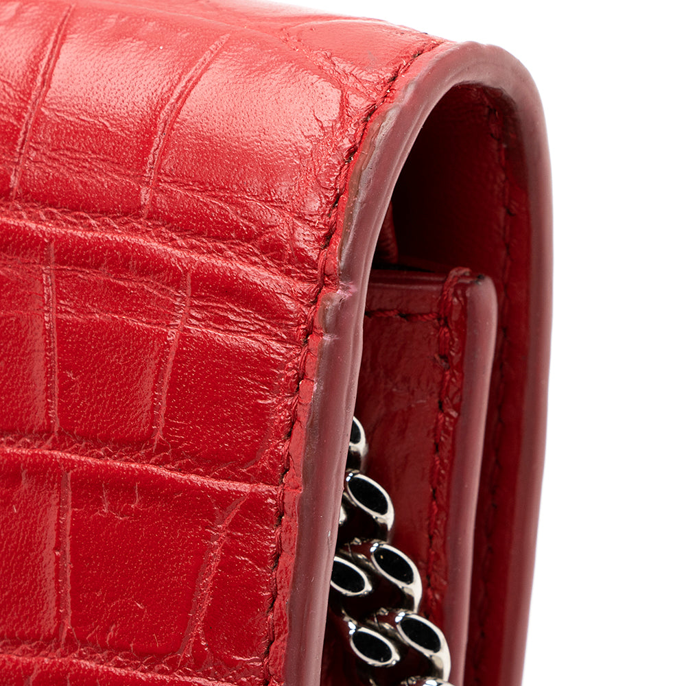 Saint Laurent Croc Embossed Leather Kate Tassel Shoulder Bag (SHF-18917)