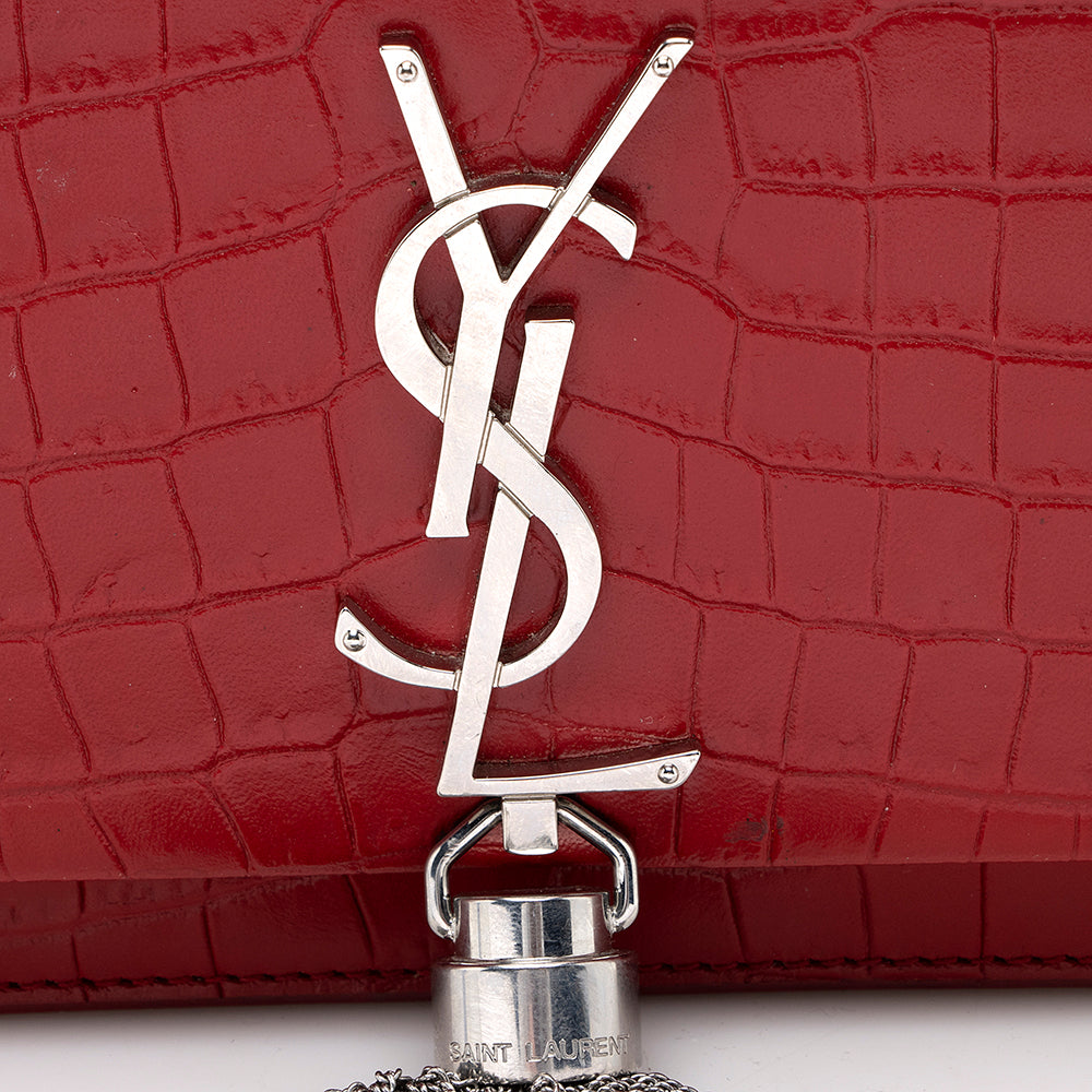 Saint Laurent Croc Embossed Leather Kate Tassel Shoulder Bag (SHF-18917)