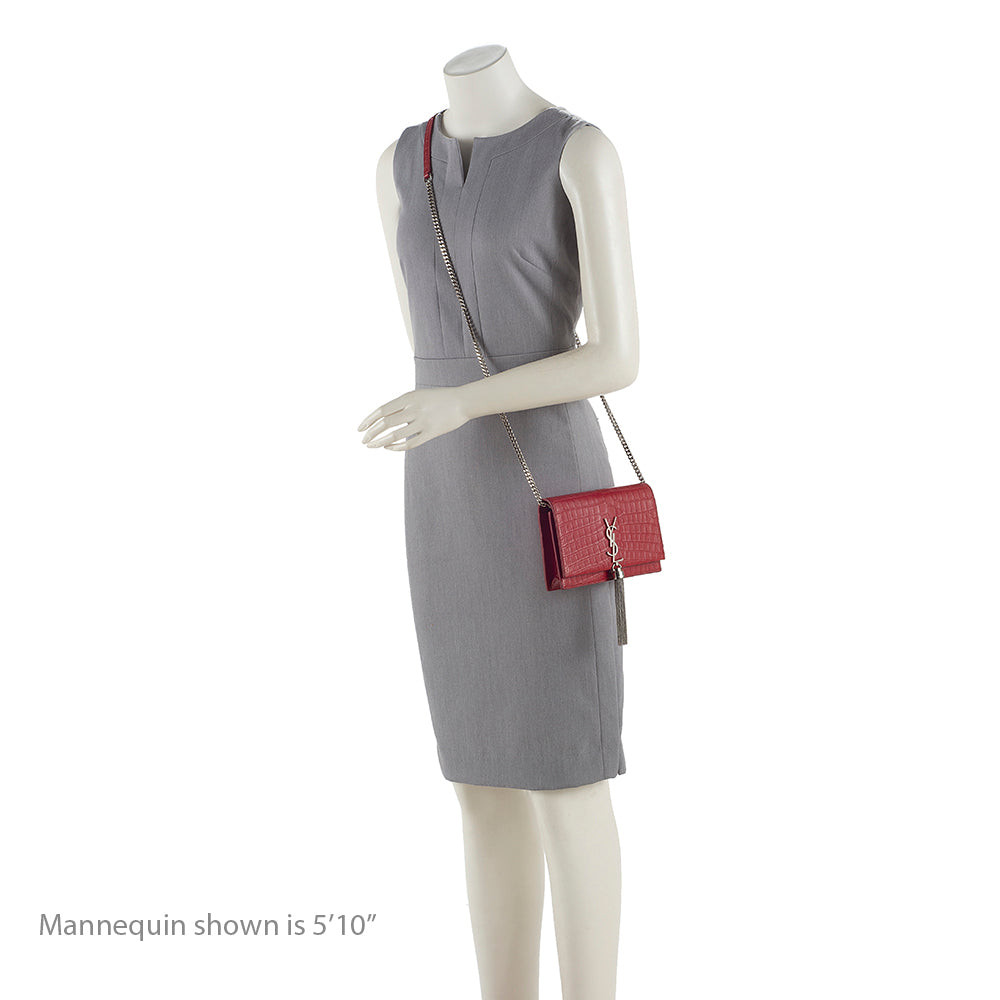 Saint Laurent Croc Embossed Leather Kate Tassel Shoulder Bag (SHF-18917)