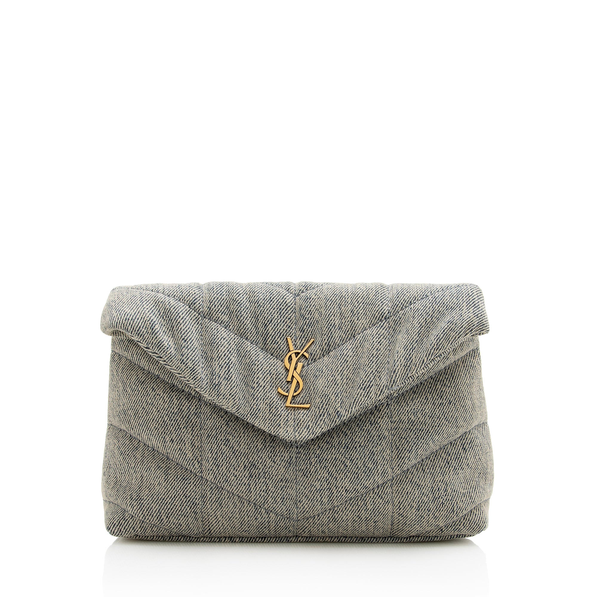 Saint Laurent Denim Monogram Puffer LouLou Small Clutch (SHF-22918)