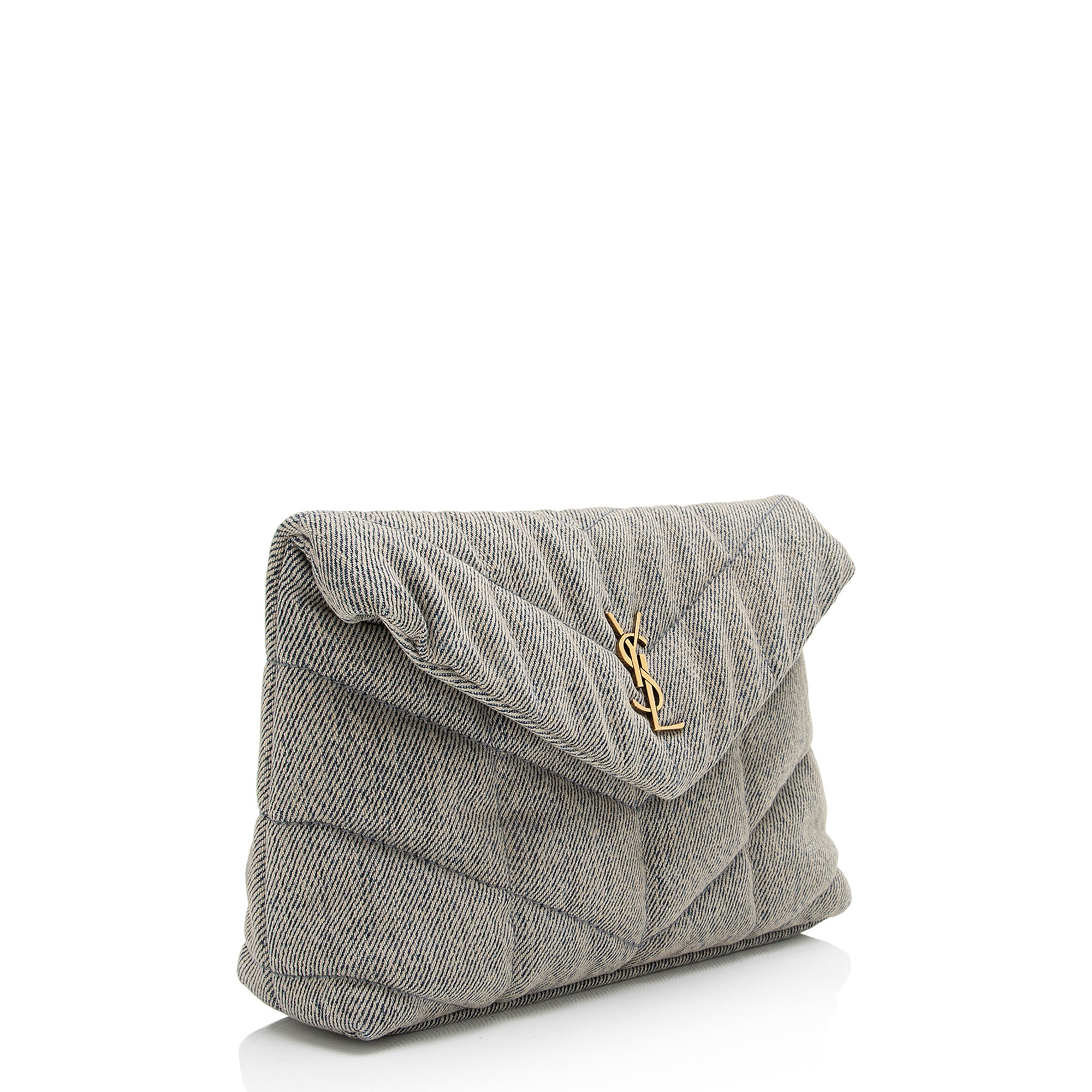 Saint Laurent Denim Monogram Puffer LouLou Small Clutch (SHF-23055)