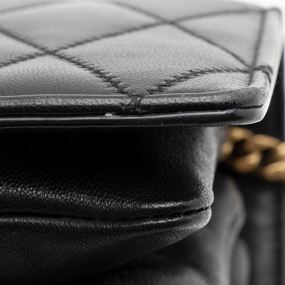 Saint Laurent Diamond Quilted Leather Monogram Angie Small Shoulder Bag (SHF-22533)