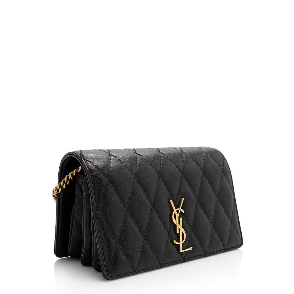 Saint Laurent Diamond Quilted Leather Monogram Angie Small Shoulder Bag (SHF-22533)