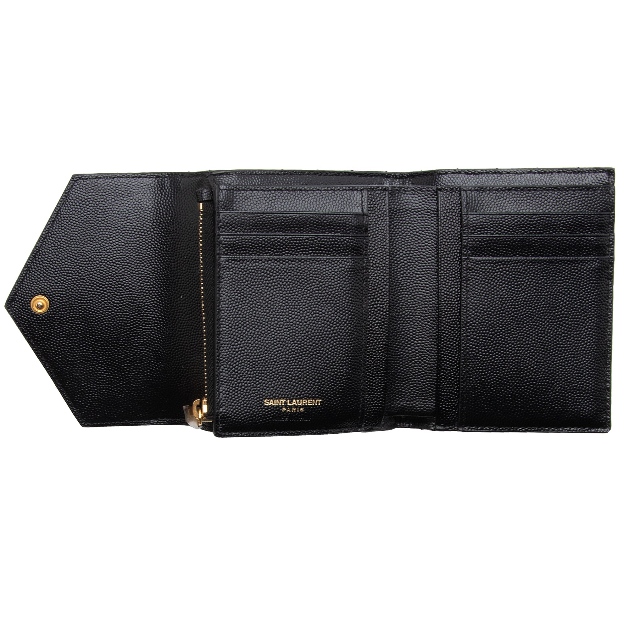 Saint Laurent Grain de Poudre Monogram Compact Tri-Fold Wallet (SHF-23573)