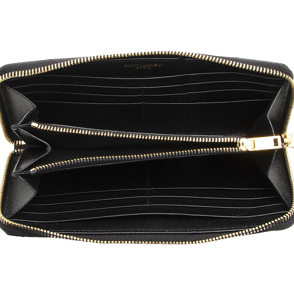 Saint Laurent Grain de Poudre Monogram Zip Around Wallet (SHF-21539)