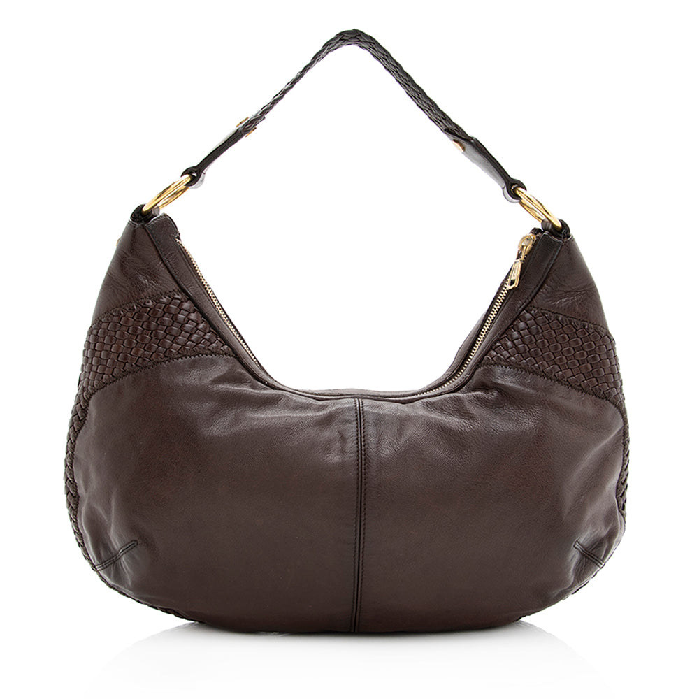 Saint Laurent Leather Braided Handle Hobo (SHF-19707)