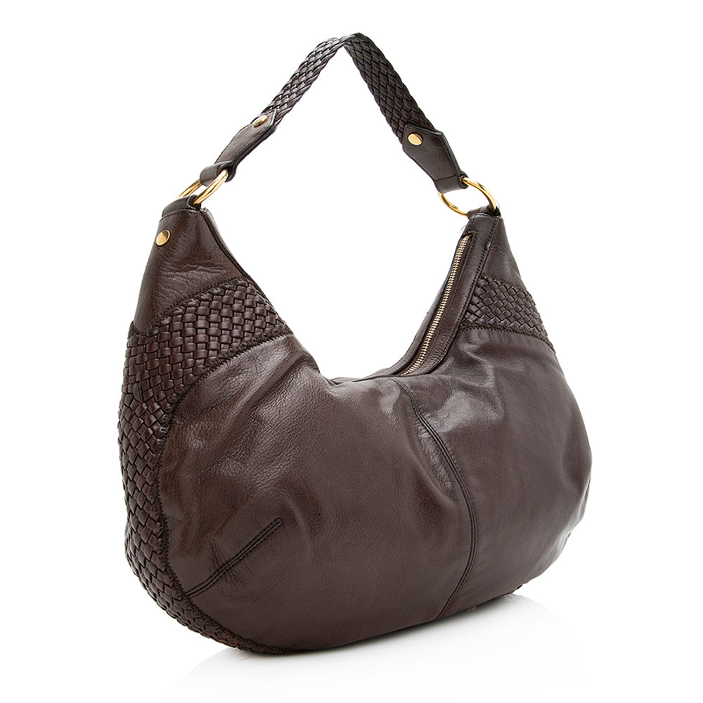Saint Laurent Leather Braided Handle Hobo (SHF-19707)