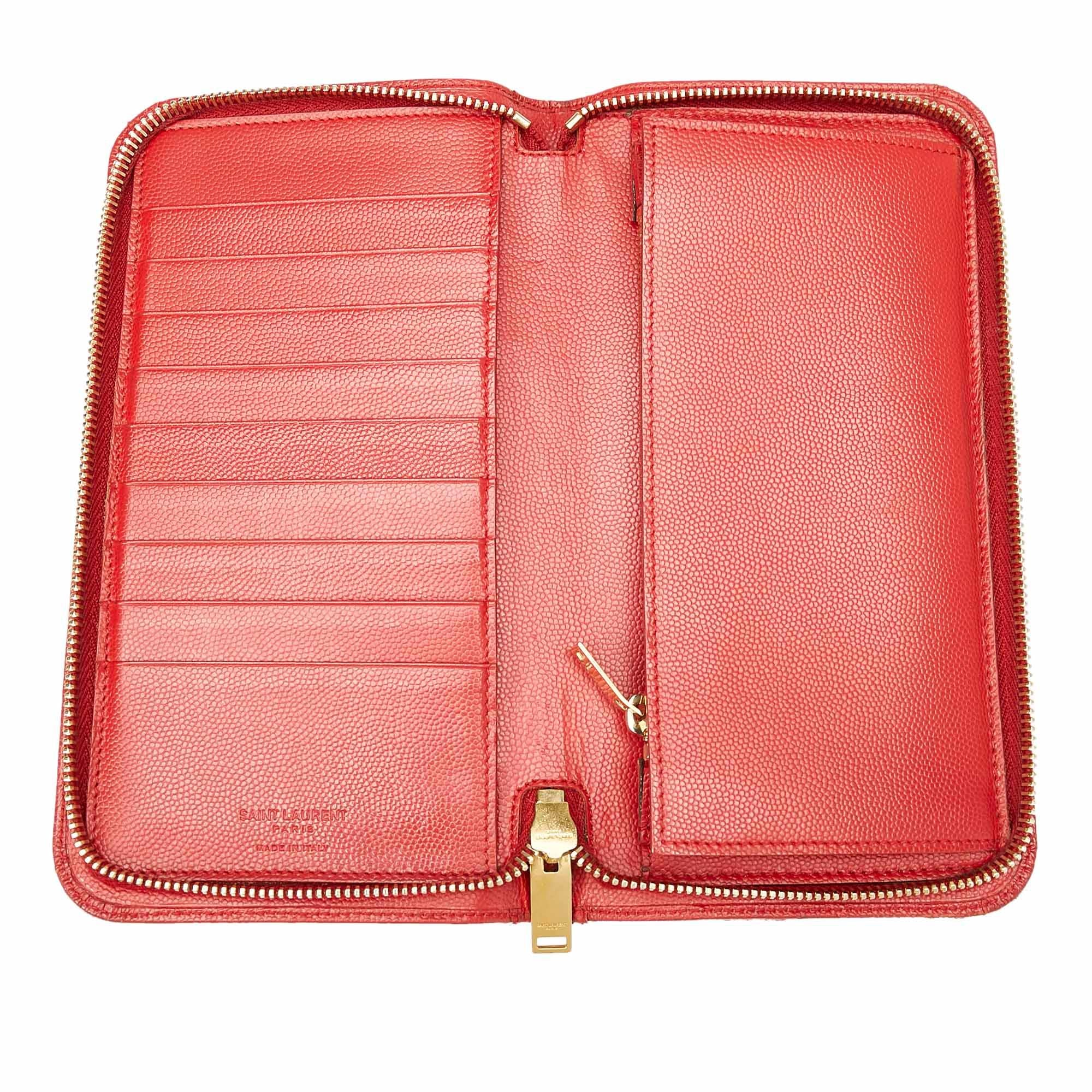 Saint Laurent Leather Zip Around Wallet (SHG-22445)