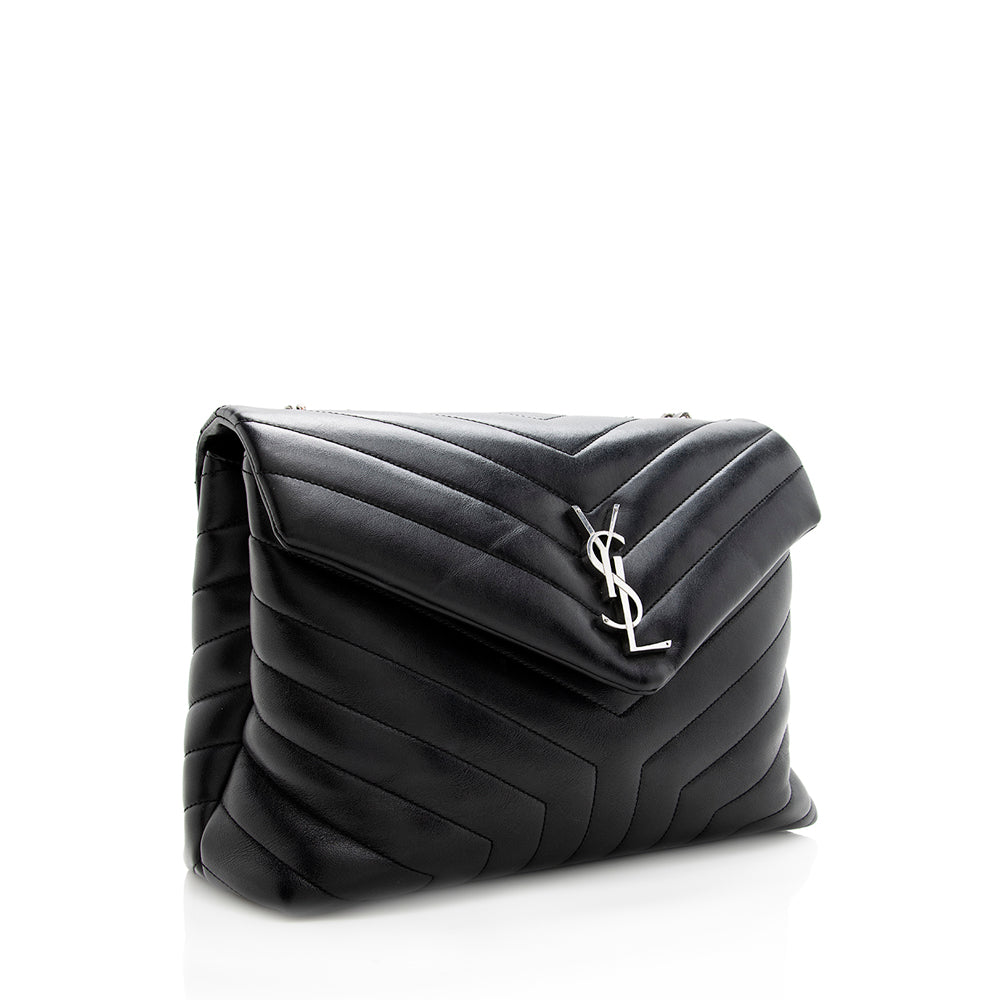 Saint Laurent Matelasse Calfskin Monogram LouLou Chain Medium Shoulder Bag (SHF-19046)